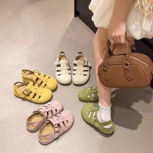 Birkenstocks Sandals Women's 2025 New Arrival Summer Outwear Vintage Roman Shoes Non-Slip Hollow Beach Hole Shoes with Skirt