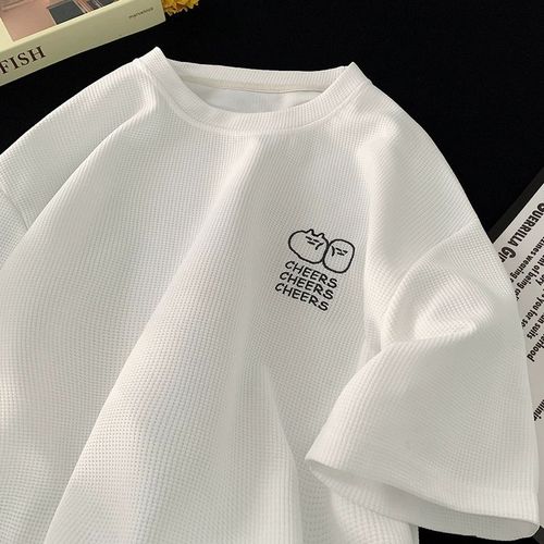 Wafflesilk Short Sleeve T-shirt for Men - Summer New Arrival Streetwear Printed Loose Half-Sleeve American Heavyweight T-shirt