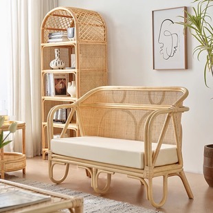 Japanese Rattan Sofa Coffee Table Combination Indonesian Real Rattan Rattan Chair Small Apartment Living Room Rattan Leisure Rattan Chair Three-Piece Set