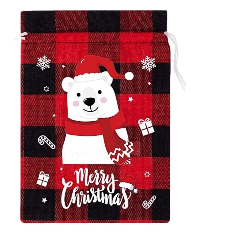Amazon Рождественская клетчатая хлопковая сумка на шнурке с карманом Рождественская клетчатая хлопковая и льняная вечерние маленькая тканевая сумка Подарочная сумка оптом