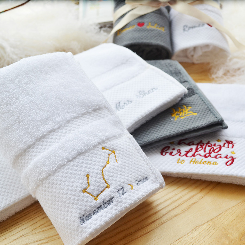 Private order embroidered cotton sports towel surface bath towel constellation birthday engraved name company logo couple boyfriend gift Private order embroidered cotton sports towel surface bath towel constellation birthday engraved name company logo couple boyfriend gift