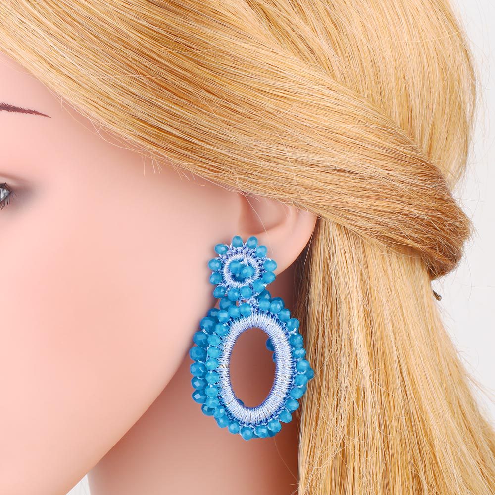 Fashion Hand-Woven Beads Geometric Shaped Copper Earrings Female