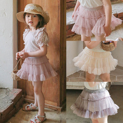 2024 Summer Strawberry Sugar Girl Girls Cute Elastic Waist Pleated Tulle A-line Skirt