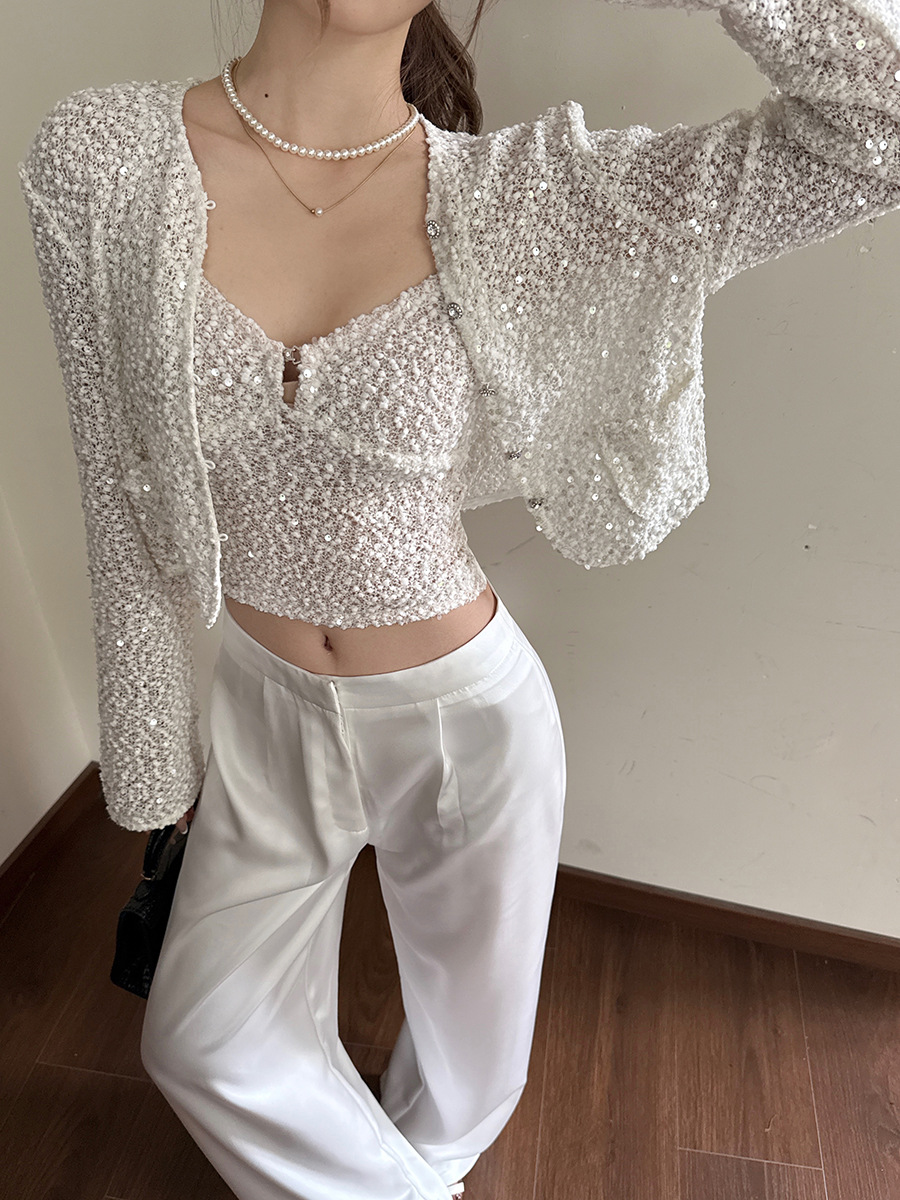 Spot Ruyi Small Fragrance Style High-End Outwear Spring and Summer Old Money Style Lady Top Women's Thin Glitter Jacket