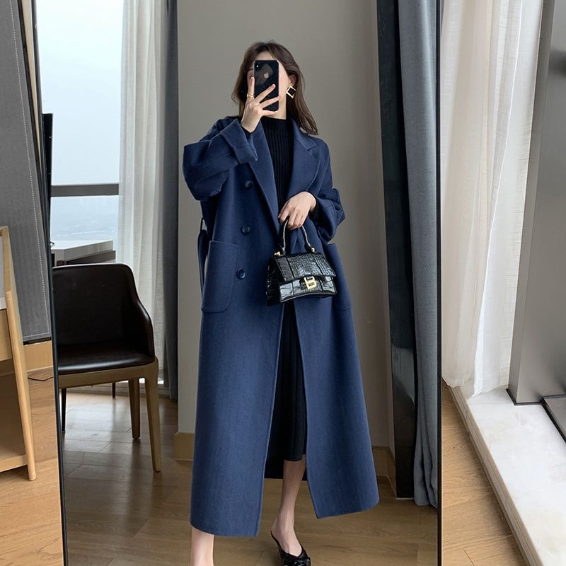 2025 New Woolen Outwear Women's Mid-Length Fat mm Slimming Look Loose Classy Foreign Style Over-The-Knee Large Size Women's Woolen Outwear
