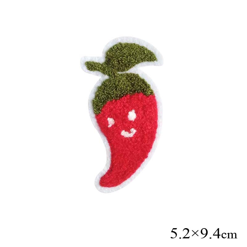 绒毛图案小辣椒毛巾绣花章 布贴 婴儿衣裤装饰烫胶刺绣标辅料厂家
