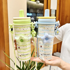 2025新款高颜值女生保温杯户外便携背带时尚陶瓷内胆吸管冰霸水杯