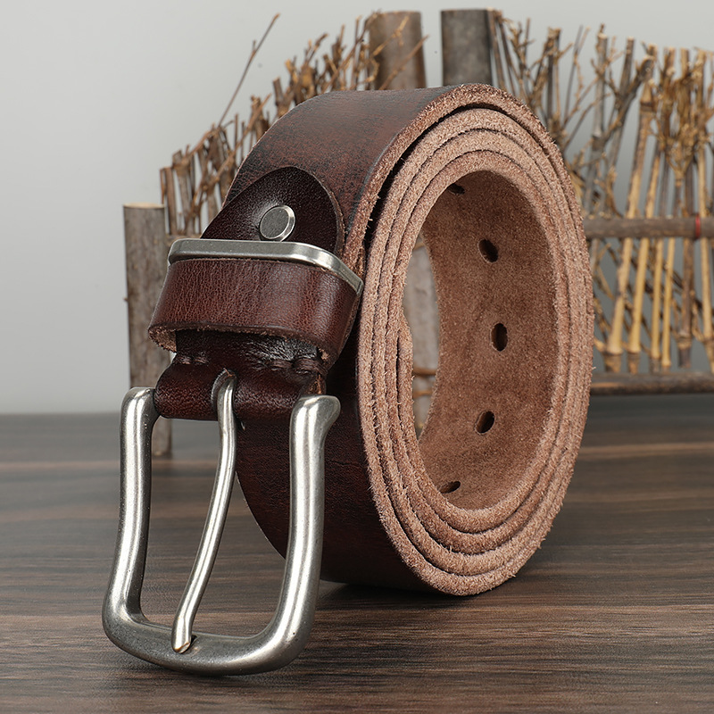 Herren-Vintage-Gürtel aus reinem Rindsleder, einlagig, schlicht, lässig, Nadelverschluss, echtes Ledergürtel, Jeansgürtel für Jugendliche und Studenten