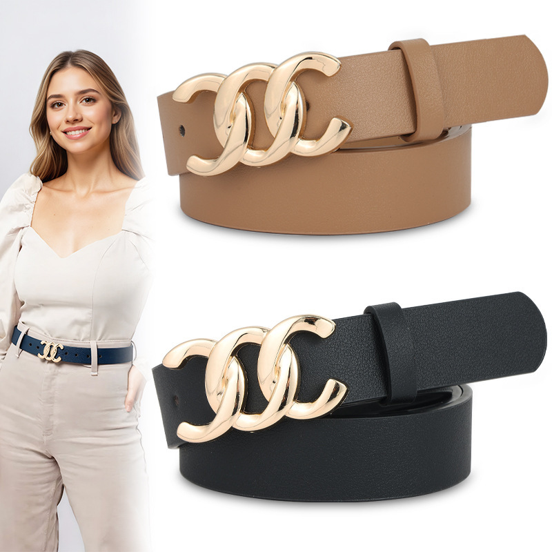 Korean-style commuter women's belt, versatile for decorating jackets and jeans, with a Maillard alloy plate buckle