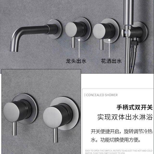 Cross-Border Luxury Bathtub Hot and Cold Faucet Embedded Concealed Bathtub Shower Set for Home Use, All-Copper