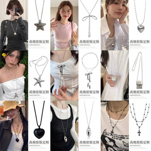 Sweet and simple pull-out bow necklace for women Korean niche design long accessories versatile 2025 spring and summer new style