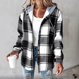 European and American casual women's large plaid women's coat plaid autumn and winter