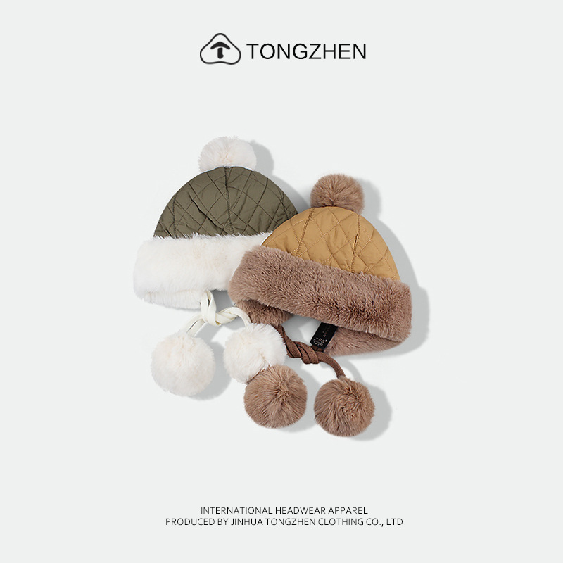 Donzen katoenen dames Koreaanse editie Sweet Cute Ball Lei Feng Winter verdikte en warme oorbescherming pluche hoed_voghion.com