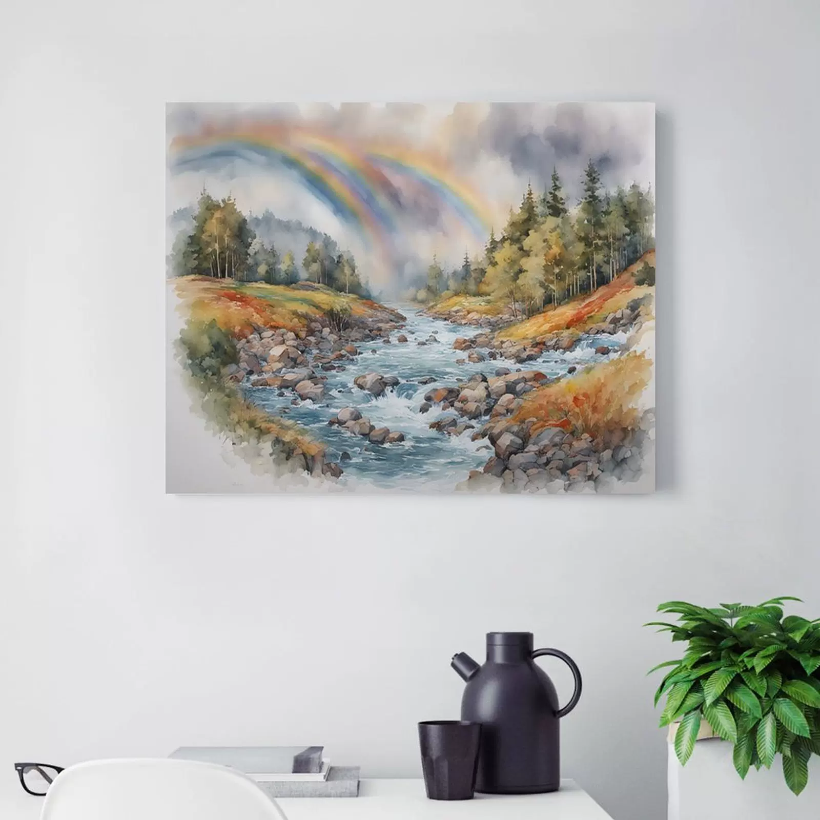 现代简约卧室床头装饰画仿水墨山水间挂画奶油风原木风客厅墙壁画