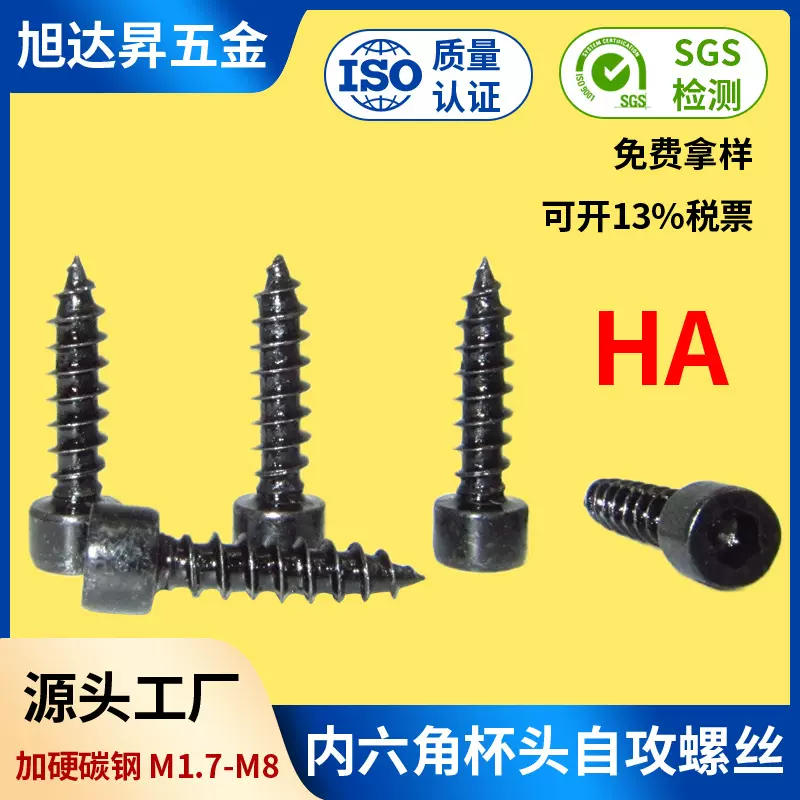 HA封黑高强度碳钢圆柱杯头内六角自攻螺丝钉尖头厂家直销规格齐全