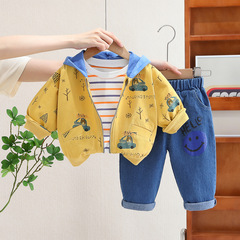 Children's Forest Car Three-Piece Set, Trendy Baby Hat and Clothes Set for 2023 Spring and Autumn