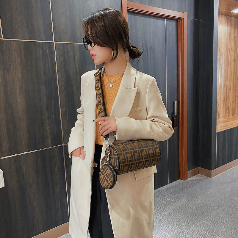 Canvas Cylinder Bag For Women 2025 New Fashion Retro Print Boston Bag Shoulder Crossbody Pillow Bag - Thumbnail 3