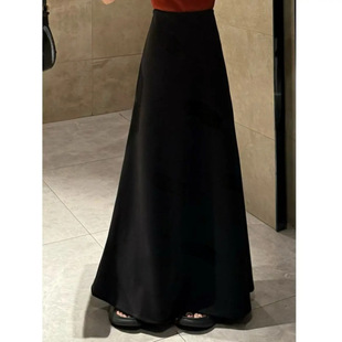 Autumn and Winter Slimming High Waist Elastic Minimalist Mao Nie Skirt French Fashion Elegant Casual Long Skirt Black