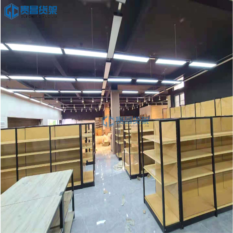 南宁木纹商超货架便利店小卖店展示架商品陈列架四柱超市货架组合