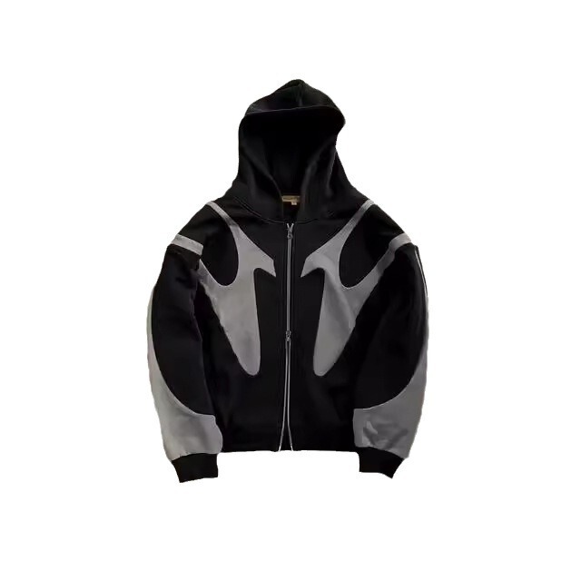 ヨーロッパとアメリカの卸売クロスボーダー秋と冬の新しいストリートヒップホップスプライシングプリントパーカーY2K原宿スタイルジャケットスウェットシャツ|undefined