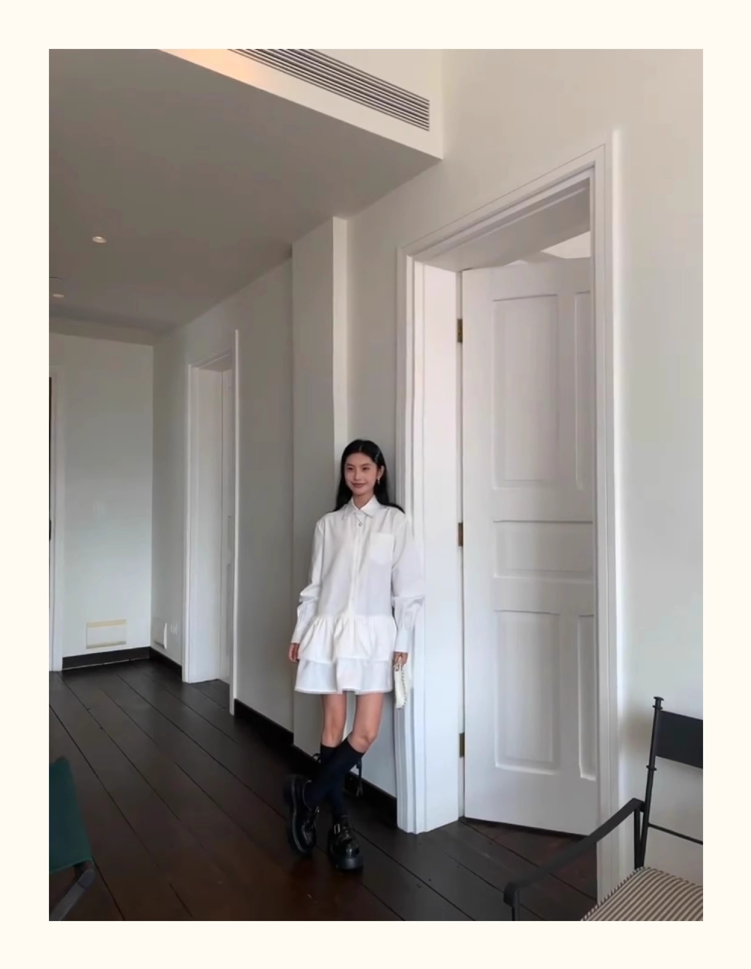 cheese'花房少女'裙子女蕾丝花边小众a字裙春长袖白色衬衫连衣裙