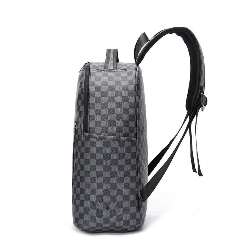 Mochila escolar casual transfronteriza nueva PU mochila a cuadros para hombres Bolso de computadora de moda coreana mochila de gran capacidad
