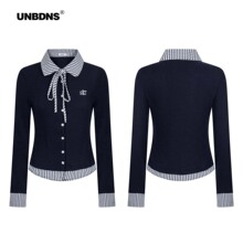 UNBDNS韩系女高学院风假两件针织开衫女秋季收腰显瘦内搭外穿上衣