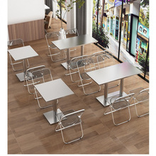 工业风小吃店奶茶店不锈钢折叠桌子长方形快餐食堂餐桌椅组合