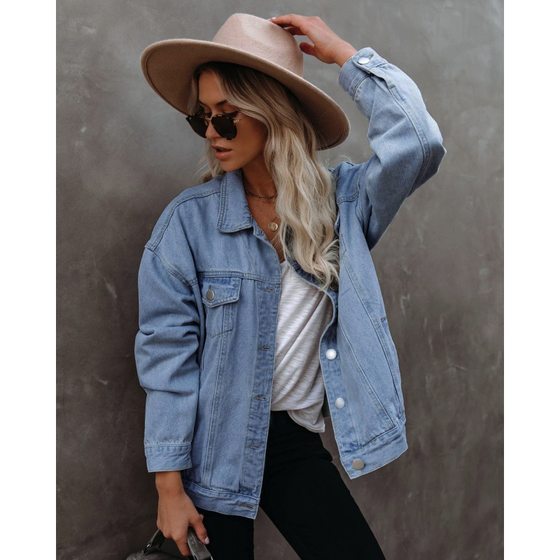 Cross-border Amazon shopee European and American women's new foreign trade explosions denim jacket Street bf fashion