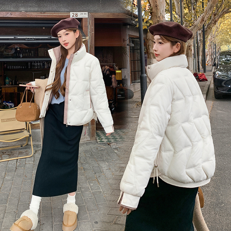 2025 moda de mujer nueva chaqueta de algodón de pluma corta ligera y delgada chaqueta de algodón de invierno de estilo exterior cuello de altura delgado abrigo grueso
