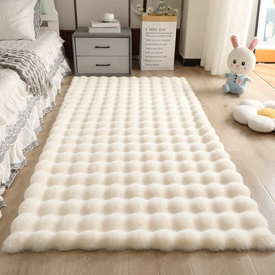 Cream-Colored Bubble Velvet Carpet, Plush Floor Mat, Bedroom Bedside Rug, Living Room Sofa Bay Window Mat, Dressing Room Coffee Table Mat (Car Carpet) - off-white-bubble-fleece-extra-thick-high-density-4545cm