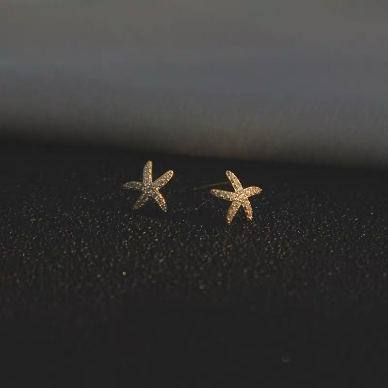 Plating Design 1 Pair 925 Sterling Silver Zircon 925 Sterling Silver Earrings Starfish Ear Studs