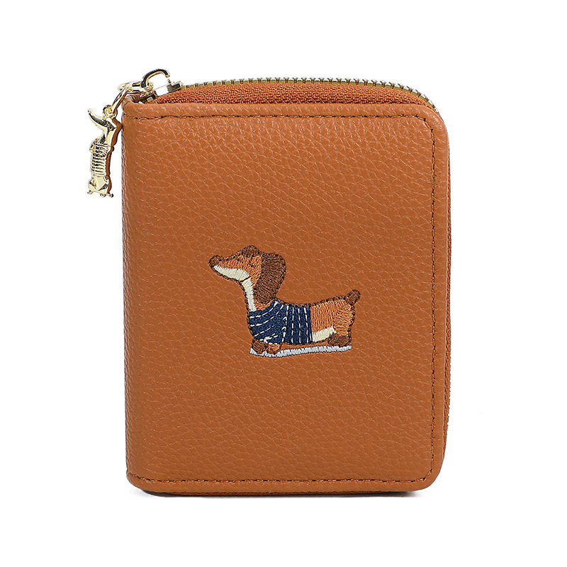 Paquete de tarjetas con cremallera de dibujos animados con bordado de PU