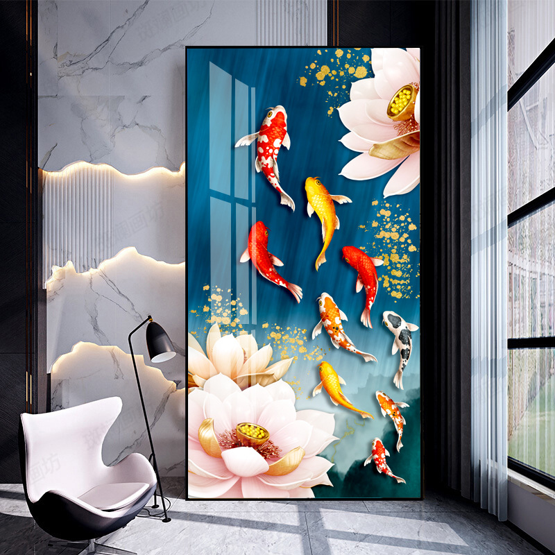 2021年新款5D钻石画满钻玄关九鱼图荷花客厅点贴砖水晶十字绣2020|ms