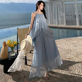 女装海边度假法式吊带上衣+半身裙两件套连衣裙宽松裙子衣服