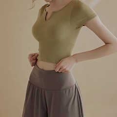 夏薄款專業訓練瑜伽健身衣女寬鬆顯瘦外穿上衣設計感露肩速干T恤