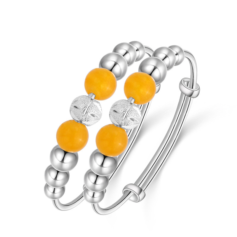S990 plata pura con cuentas amarillo Calcedonia bebé pulsera de plata esterlina niños y niñas bebé Luna Llena pulsera de plata Anillo de pie joyería