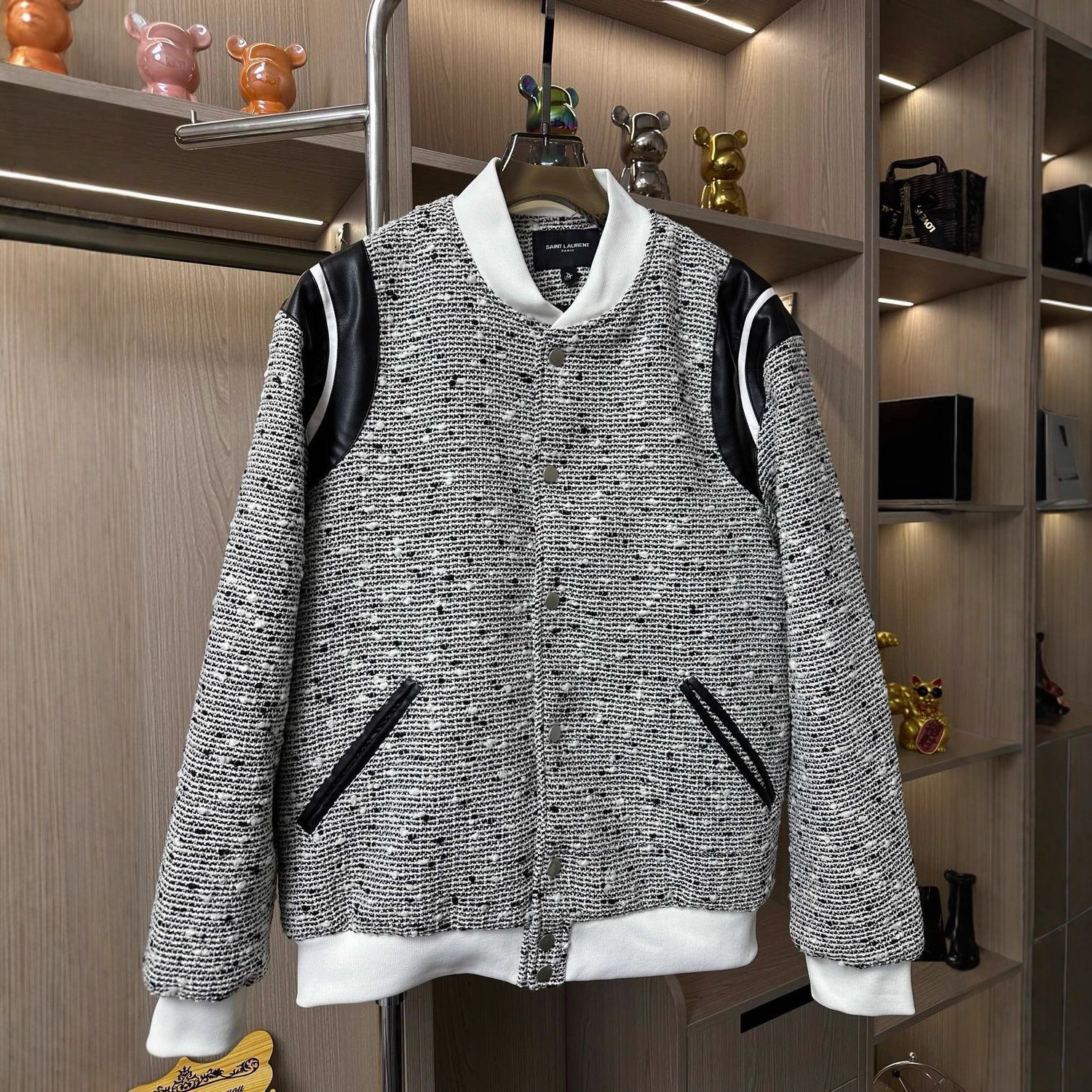 网红小香风外套男女春季刺绣波点编织棒球服情侣款慵懒风上衣男