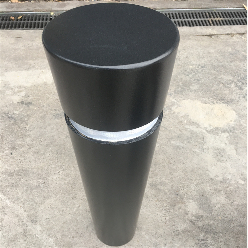 广州款挡车柱地铁口防撞警示柱黑色贴白膜800MM高不锈钢止车柱