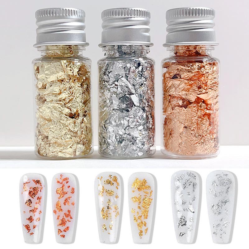 Joyería de uñas lámina de oro accesorios de material de decoración de uñas hechas a mano papel de lámina de oro oro plata piezas de lámina de estaño oro rosa