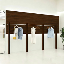 服装店展示架胡桃木色不锈钢方管上墙架男女装店挂衣杆衣服陈列架