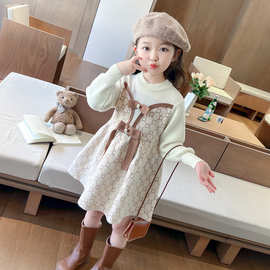 女童秋装毛衣连衣裙新款儿童洋气裙子公主宝宝时髦2025春秋假两件