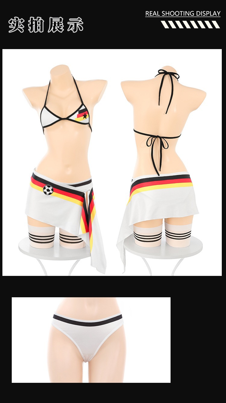 Feimu & Miji Football Babe Halter Neck Cover-Up Set with Eye Mask, White Print — detail image 13