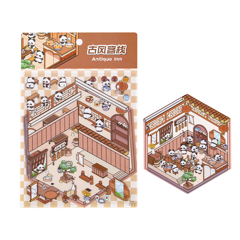 Pegatinas creativas para el paisaje de la casa de café Tutu 3D Escena en miniatura 3D Apilamiento de la tienda Pegatinas de descompresión manual de bricolaje