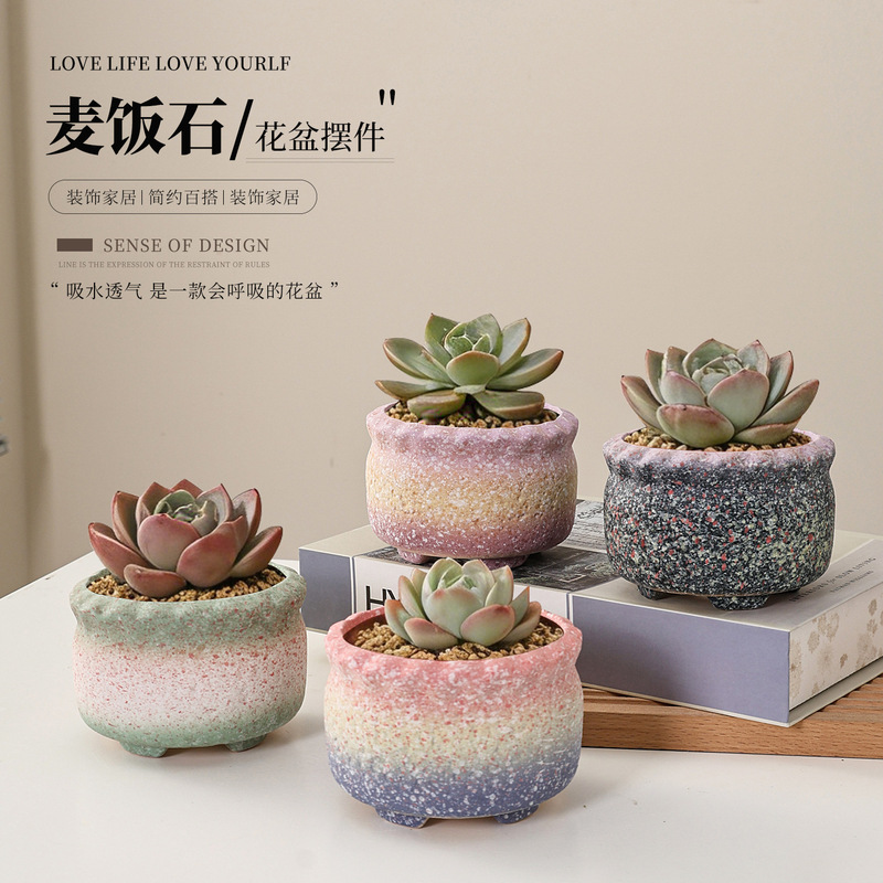 High-Appearance Gradient Color Series Maifan Stone Coarse Pottery Succulent Flower Pot for Home Use, Water-Absorbent and Breathable Round-Mouth Ceramic Flower Pot for Green Plants High-Appearance Gradient Color Series Maifan Stone Coarse Pottery Succulent Flower Pot for Home Use, Water-Absorbent and Breathable Round-Mouth Ceramic Flower Pot for Green Plants