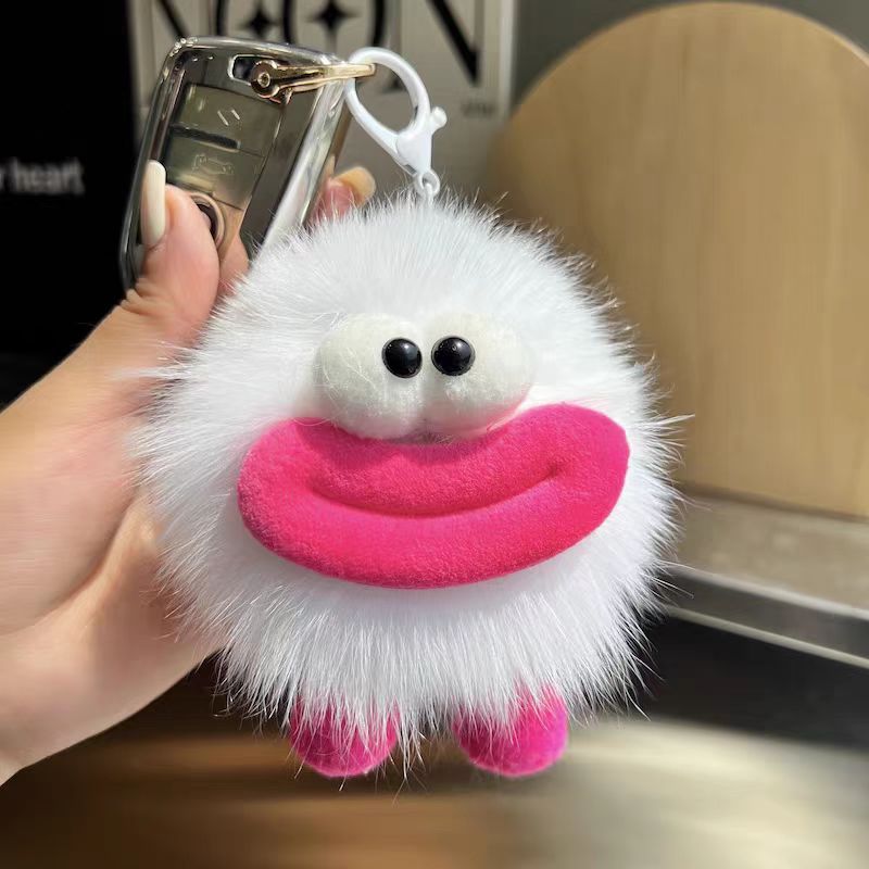 Hermoso cabello de zorro verdadero boca pequeña bola de carbón colgante llavero de coche muñeca bolso colgante regalo