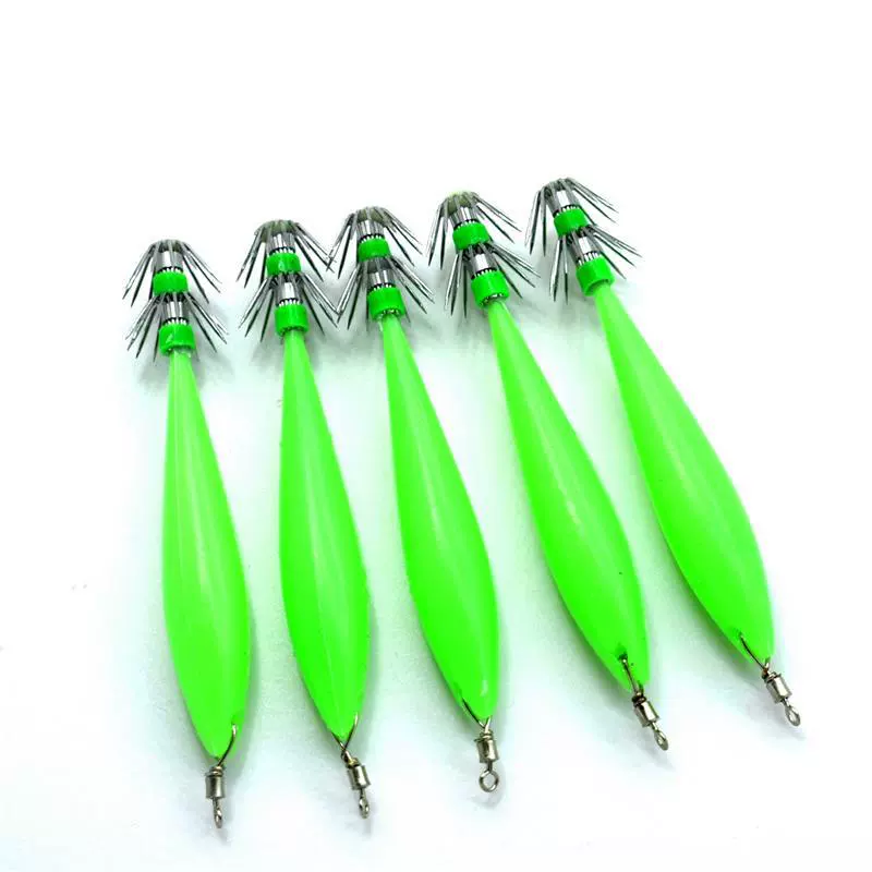 Полностью светящийся крючок для кальмара, ракета, кальмар, двойной крючок для зонтика, крючок для морской рыбалки, деревянный крючок для рыбалки на креветок, кальмар, осьминог, крючок с восемью когтями, трубка для выдувания