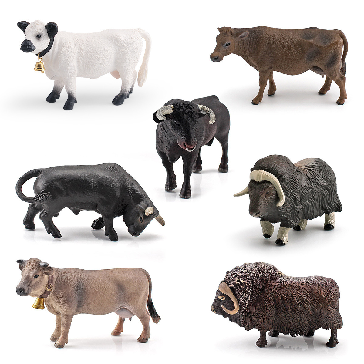 Modelo realista de toro negro, toro marrón suizo, toro norte-africano, gnomo, para decoración de dioramas de granja, transfronterizo Amazon.