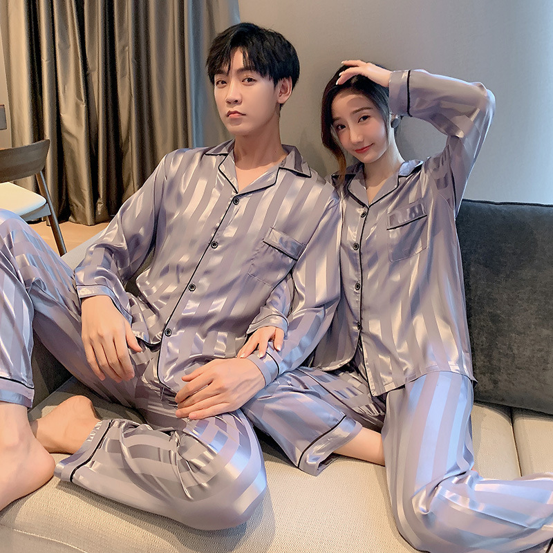 Comercio exterior al por mayor pareja pijamas primavera y otoño de manga larga hielo seda gordito niña más tamaño los hombres desgaste del hogar traje las mujeres