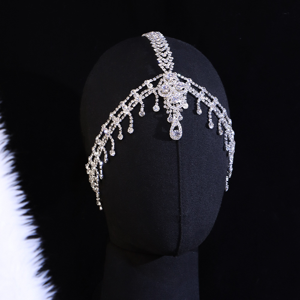 Cross-Border New Product Hair Chain Bridal Wedding Dress Forehead Ornaments Rhinestone Hair Ornaments Light Luxury Full Diamond Headwear Tassel Head Chain Amazon